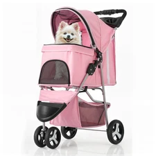 3-Wheels Foldable Pet Stroller with Waterproof Cover, Pet Strolling Cart for Sma