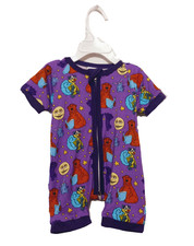 New Bamboo Bear Character Print Romper 3-6 Months Purple Short Sleeve 2-Way Zip