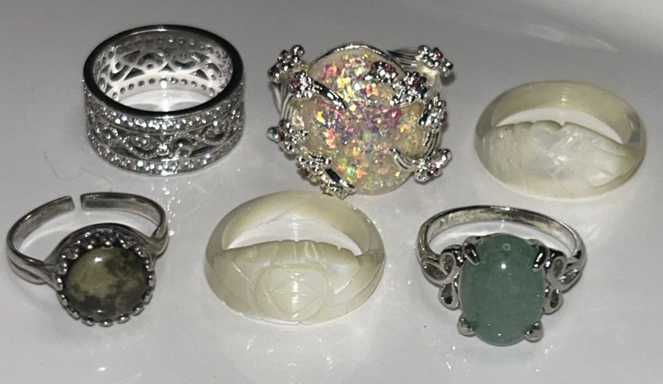 Set of 6 Rings, All Size 7.5, Mixed Gemstone & Fashion Styles, Boho Vintage Lot - Image 2 of 4