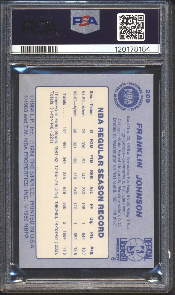 1983-84 Star AUTOGRAPH Frank Johnson ROOKIE #209 Signed PSA 7 PSA/DNA Auto. 7 - Image 2 of 2