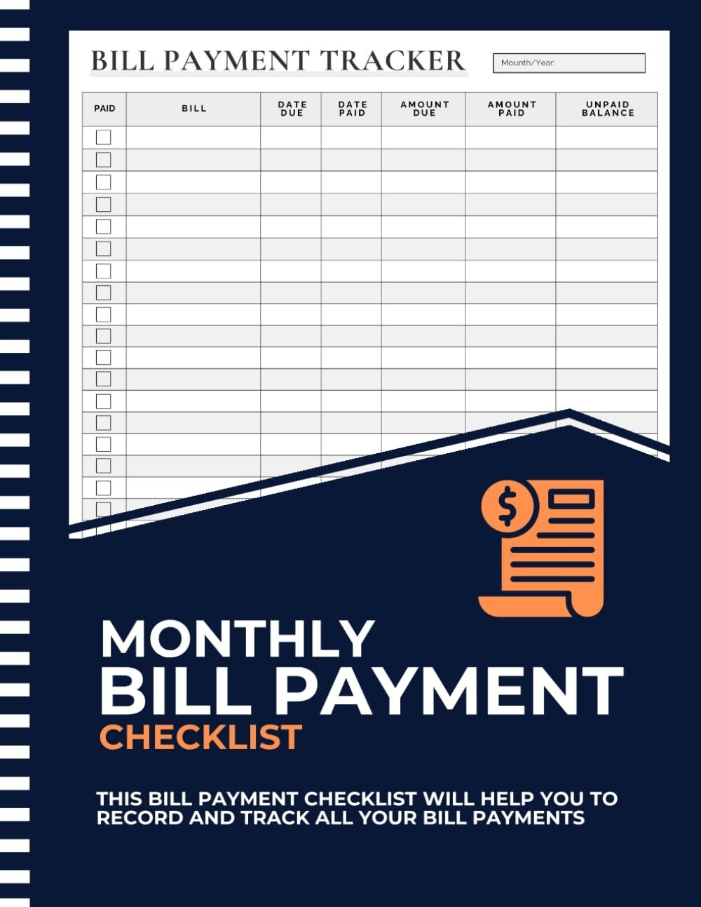 Bill Tracker Notebook Monthly Bill Payment Expense Budget Planner 8.5x11