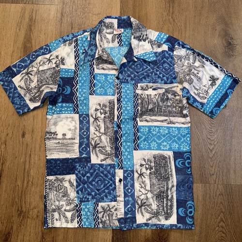 Barefoot In Paradise Shirt Vtg 60s 70s Loop Collar Hippy Hawaiian Mens Medium - Picture 6 of 15