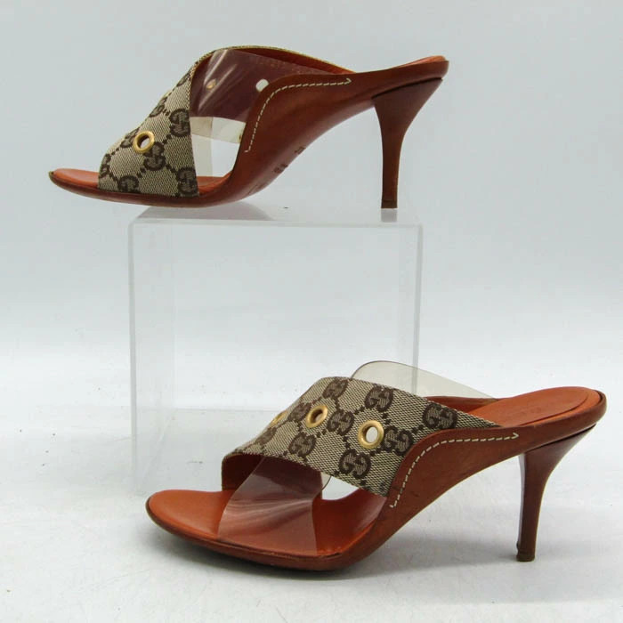 GUCCI Mule Sandals GG Canvas Brand Shoes Made in Italy Women's Size 35.5 Brown G thumbnail 8