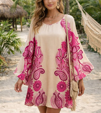 Farm Rio Paisley Floral Mini Dress Size Small Pink Colorful Tropical Boho Mod