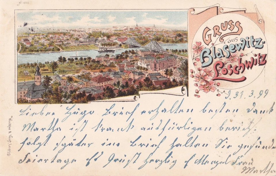 AK Litho Blasewitz Loschwitz Dresden Blaues Wunder  Panorama 899 gel. - Bild 1 von 1