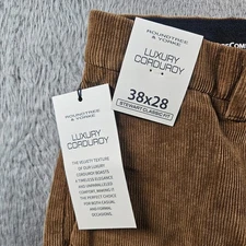NEW Roundtree & Yorke Corduroy Pants Men 38 x 28 Flat Front Stretch Classic Tan