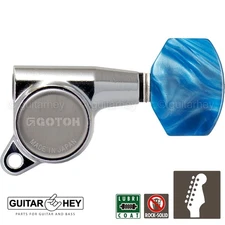 NEW Gotoh SG381-P9 Tuning Keys w/ BLUE Pearl Buttons 6 In-Line Set 16:1 - CHROME