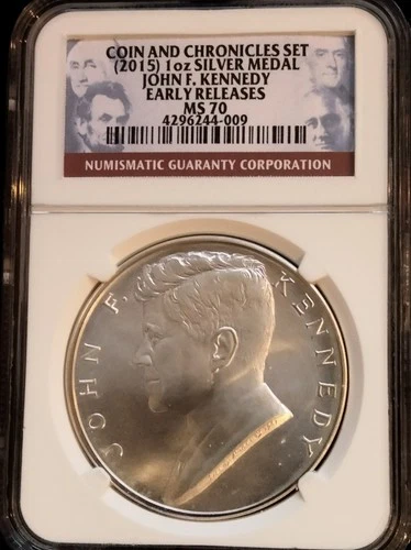 2015 Coins And Chronicles 1oz Silver Medal John Kennedy Certified MS
