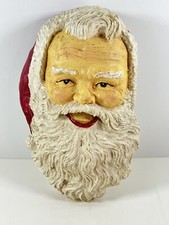 Vintage Santa Head Hand Painted thick styrofoam 6x9.5 Red Hat White Beard