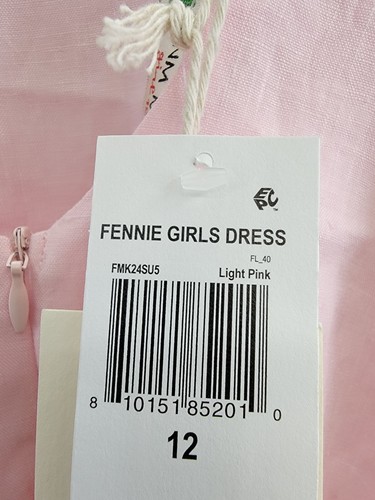 Fanm Mon Fennie Floral Embroidered Linen Dress Girls' 12 Pink Scoop Neck S/S - Picture 17 of 17
