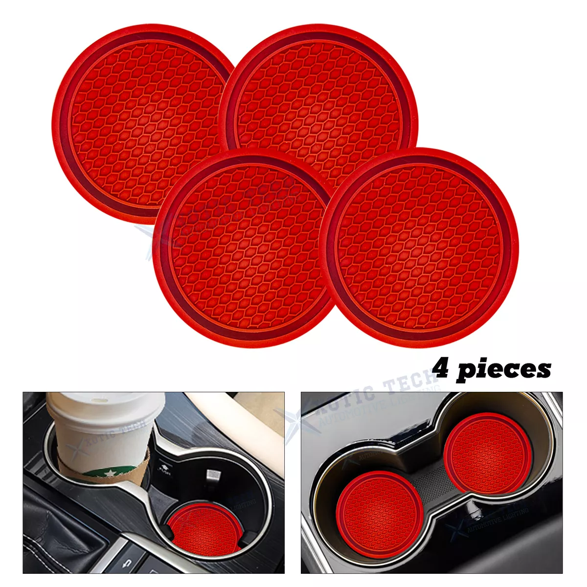 2.7 Red Soft Car Water Cup Holder Insert Coaster Anti-dust Mats Universal  4pcs