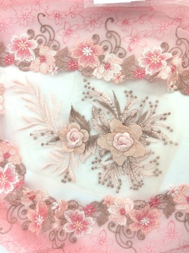 3D Embroidered Applique Rose Pink Floral Venice Lace 8" (BL153) - Picture 3 of 6