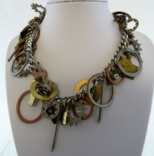 Artisan Made Mixed Metals Steampunk Gears and Pieces Necklace No Marks 15 Inches