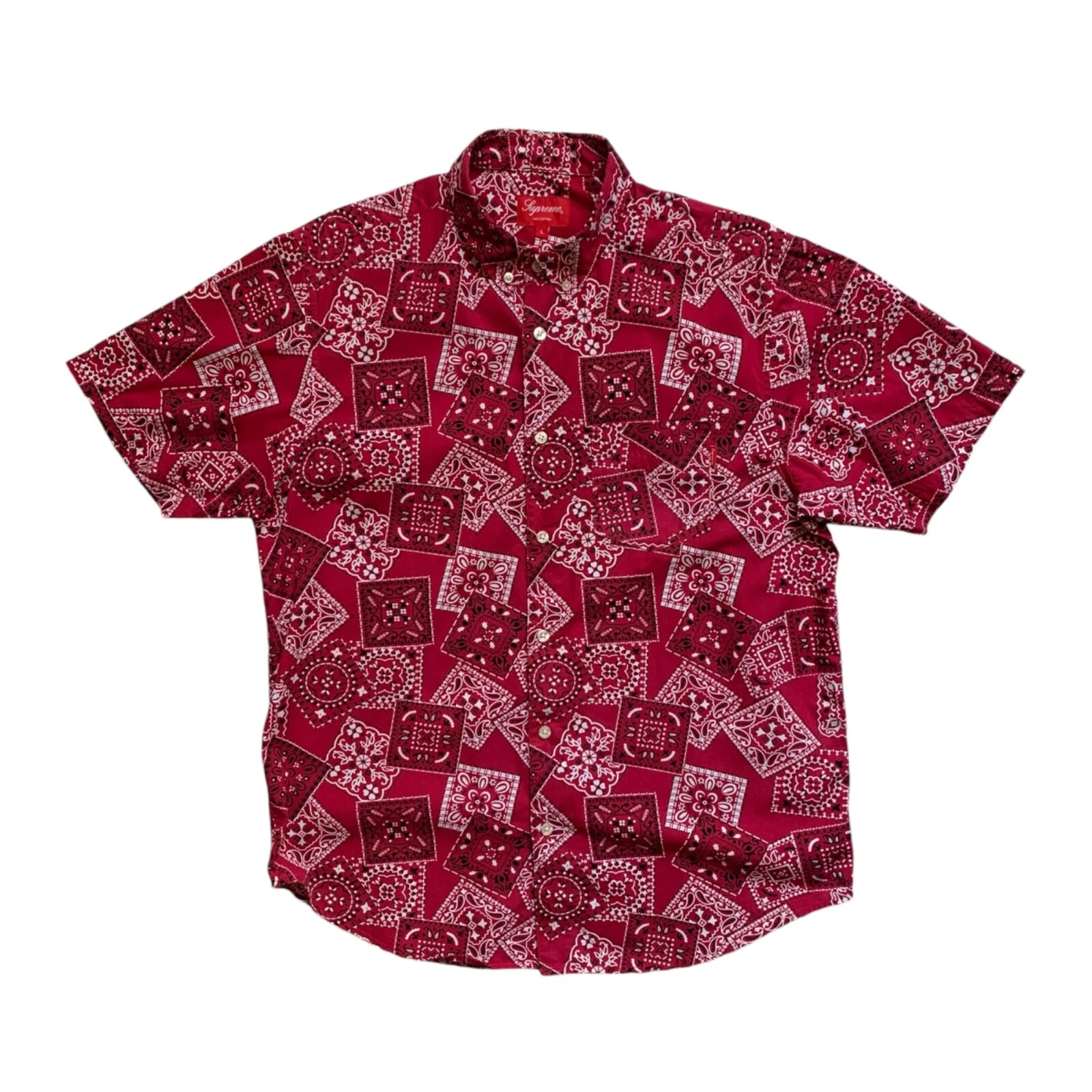 Chemise à manches courtes Supreme SS 2015 rouge bandana taille L
