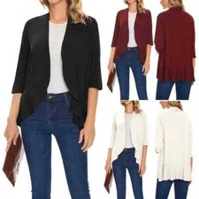 Women's Cardigan Long Sleeve Open Front Jacket Pockets Casual Loose Top Blouses