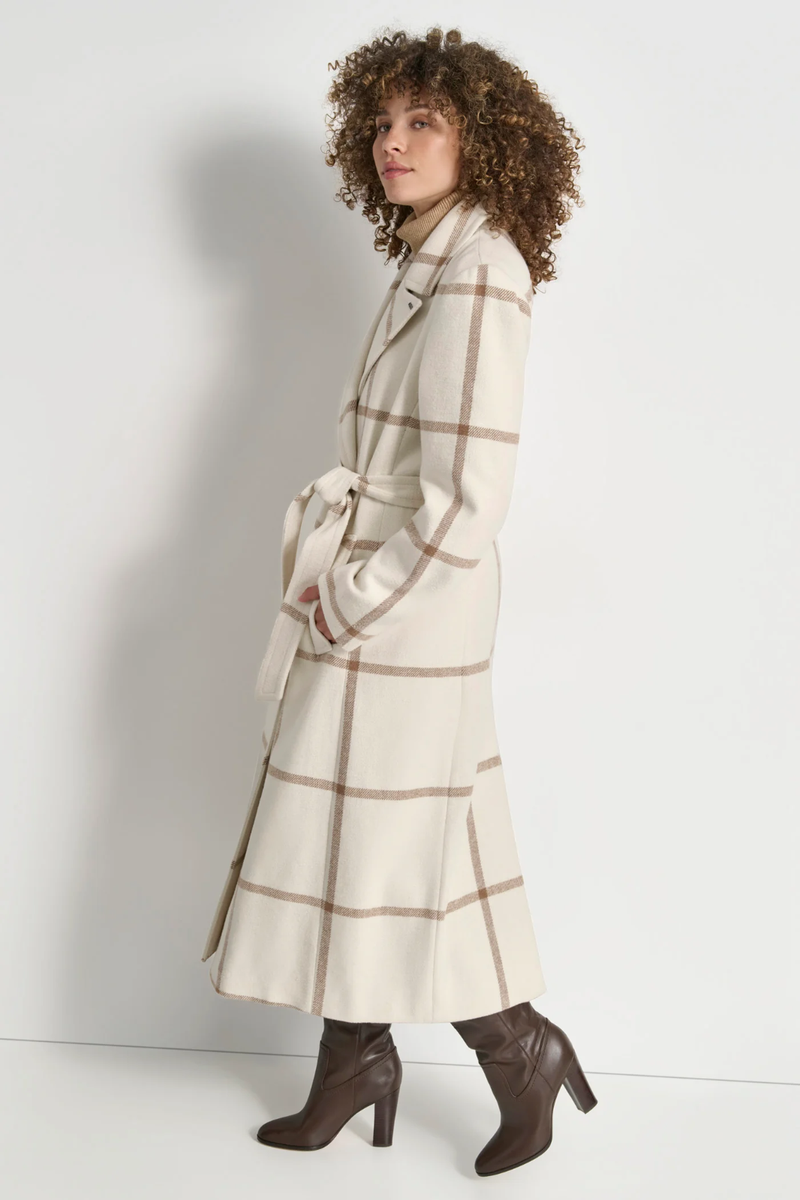 $350 DKNY Women's Wool Wrap Coat, Cream Plaid , PXXL | eBay
