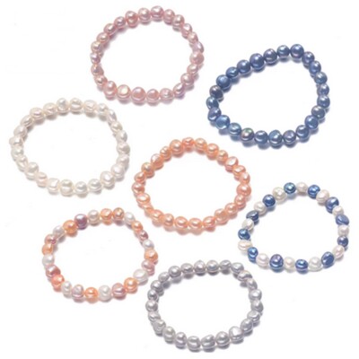 Genuine 8-9mm Natural Multicolor Freshwater Baroque Pearl Stretchy Bracelet 7.5''