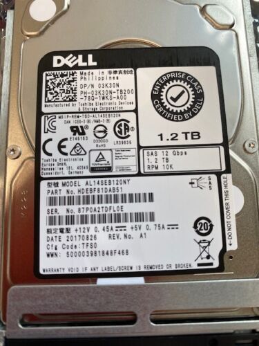 Unidad de disco duro DELL 03K30N 1,2 TB 10K RPM 2,5" SAS Modelo: AL14SEB120NY DP/N: 3K30N - Imagen 2 de 3
