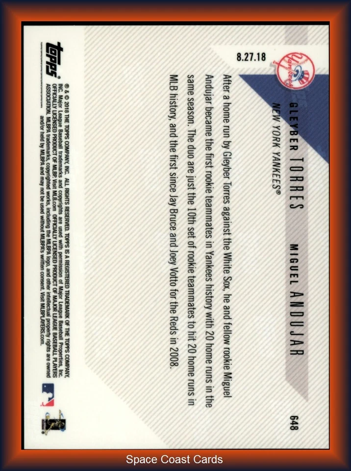 2018 Topps Now Gleyber Torres Miguel Andujar Rookie #648 - Image 2 of 2