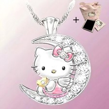 Hello Kitty Moon Pendant Necklace w/ Gift Bag Set