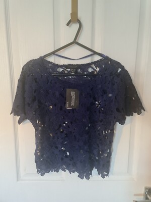 Navy Blue Crochet overlay top high quality floral lace size 6/8