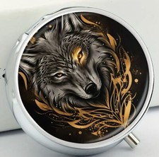 PILL BOX POT WOLF HEAD METAL RECTANGULAR MEDICINE POT COLLECTABLE UK SELLER