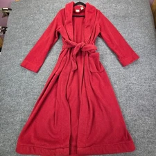 LL Bean Womens Robe Long Fleece Red Soft Cozy Pockets Belted Cozy Large