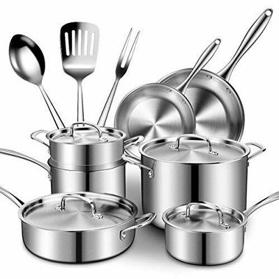 Stainless Steel Cookware Set, 14 Piece Triple Ply Cookware ...