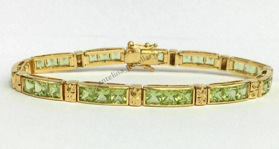 Women's Tennis Bracelet 10Ct Princess Lab Created Peridot 14k Yellow Gold Plated - Image 4 of 4