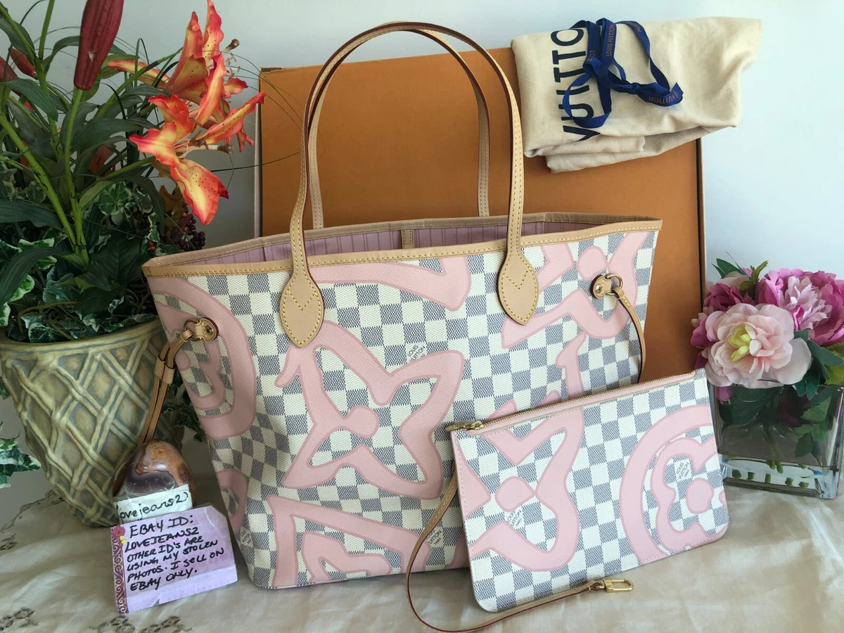 Louis Vuitton Damier Azur Neverfull MM Rose Ballerine