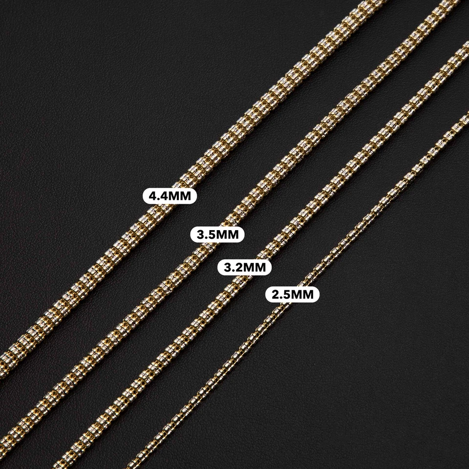 Diamond Cut Ice Chain Link Bracelet Real 14K Yellow White Gold - Image 3 of 4