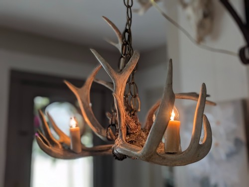 Vintage Rustic Antler Chandelier Folk Art Lodge Cabin Adirondack Hanging Light - Picture 11 of 23