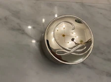 WATERFORD by MICHAEL ARAM? SMALL SILVER METAL FELT LINED ROUND TRINKET BOX 3X1.7