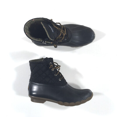 Sperry Saltwater Quilted Duck Boots Womens Size Black Nylon Rain STS94063 