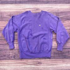 Vintage Champion Reverse Weave Sweatshirt Pullover Purple Mens L USA Worn In 80s