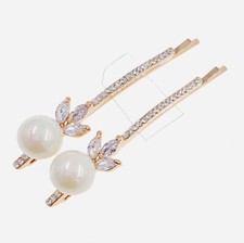 PEARL Bobby Pin Hair Clip use Swarovski Crystal Hairpin Wedding Bridal GOLD 3