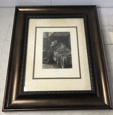 Antique Goupil & Co Engraving Print FD Photogravure Woman Praying Bedside Sick