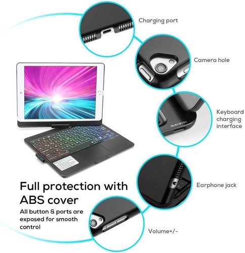 Backlit Touchpad Keyboard Case with Rotate For iPad 10.2" 9th 8th 7th Generation - Imagen 25 de 44