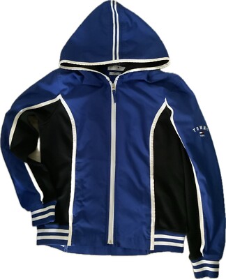 VTG Tommy Hilfiger Womens Windbreaker Jacket Sz M Y2K Blue Trim Zip Up Hoodie