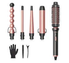 Wavytalk 5 in 1 Curling Iron, 0.5”-1.25” Curling Wand Set w/ Accessories, Pink 