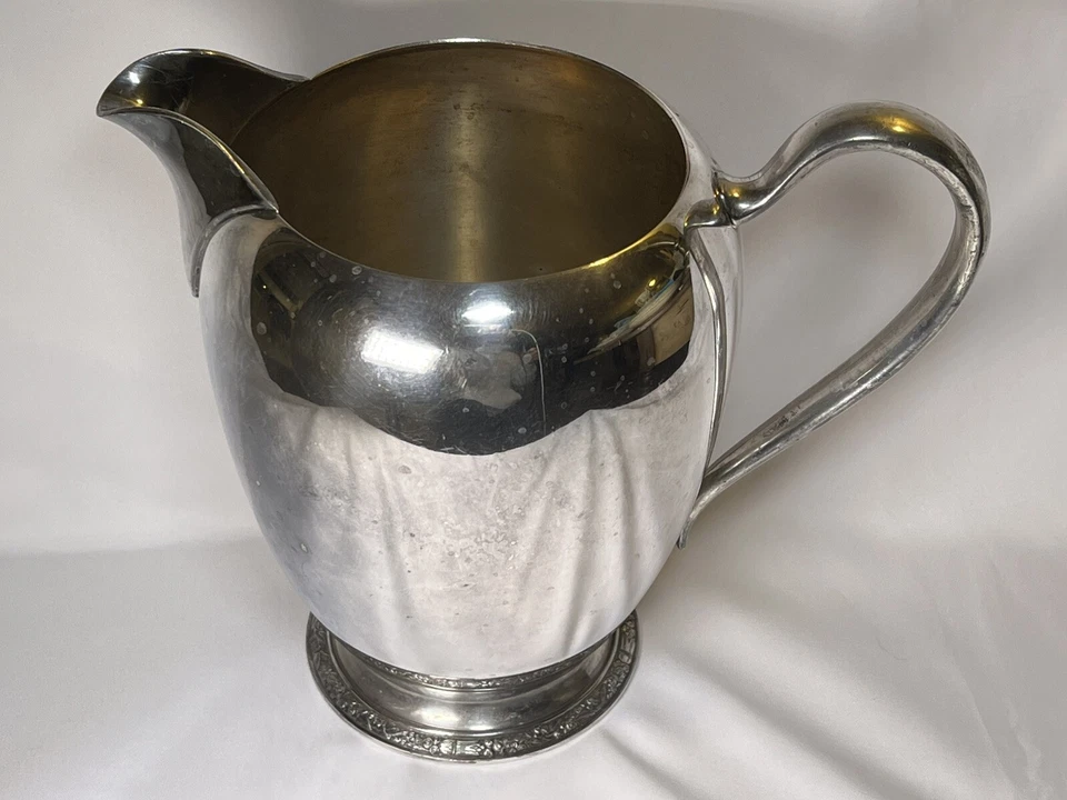 复古 Oneida ASHBY 镀银水壶 64 盎司花卉底部边缘 3697 — 第 3/4 张图片