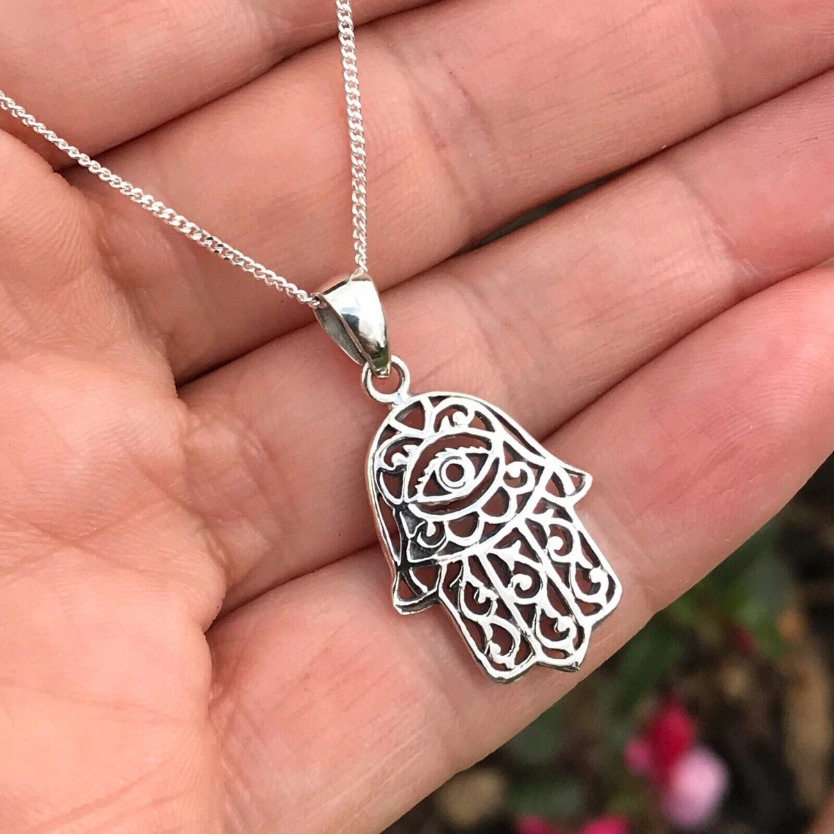 925 Sterling Silver Hamsa Hand of Fatima Pendant Necklace