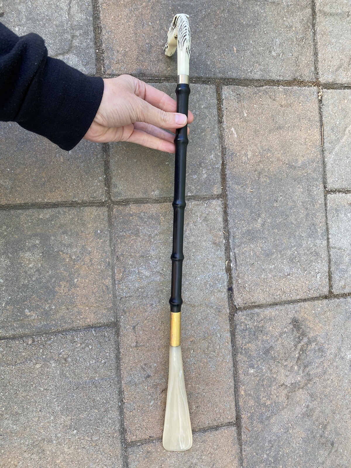 Vintage Bamboo Look Shoe Horn with Horse Head 21” Gem