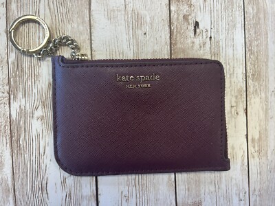 Kate Spade Cameron Medium L Zip Card Holder Key Ring Cherrywood