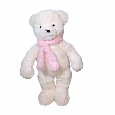 Brookstone NAP Ivory Teddy Bear Pink Scarf Plush Stuffed Toy 15''