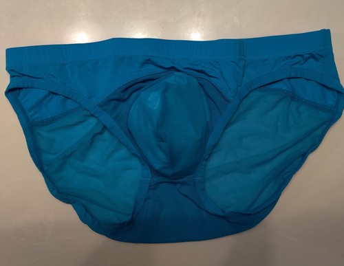 New Men's Sexy Silky Blue Bikini Brief w/Contoured Scoop Pouch -Gay Interest