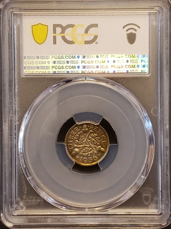 1936 Great Britain Silver 3D S-4042 PCGS AU53 Toned 4608 - Image 2 of 4
