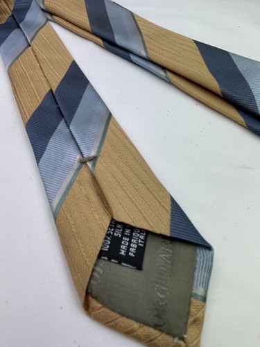 Giorgio Armani Silk Tie Gold And Blue Striped Made in Italy Necktie - Picture 3 of 6