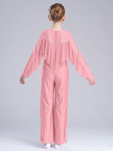 Kids Girls Leotard Ruffled Bodysuit Drama Jumpsuit Disco Rompers Team Overalls - Picture 34 of 65