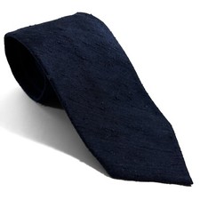 Solid Navy Blue Silk Shantung Untipped Tie Handmade in Italy 